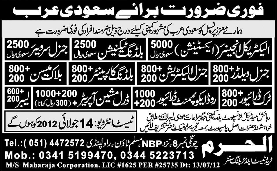 Construction Staff for Saudi Arabia