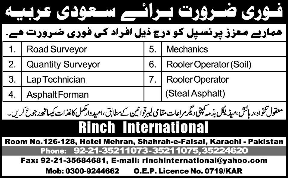 Construction Staff Required for Saudi Arabia