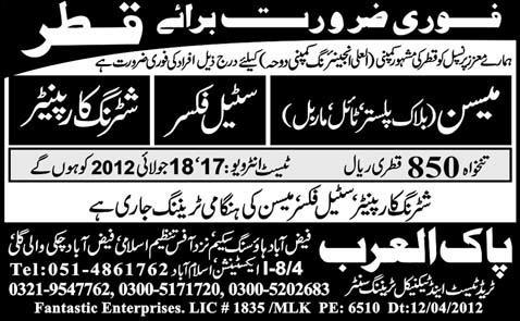 Shuttering Carpenter, Steel Fixer and Raj Jobs