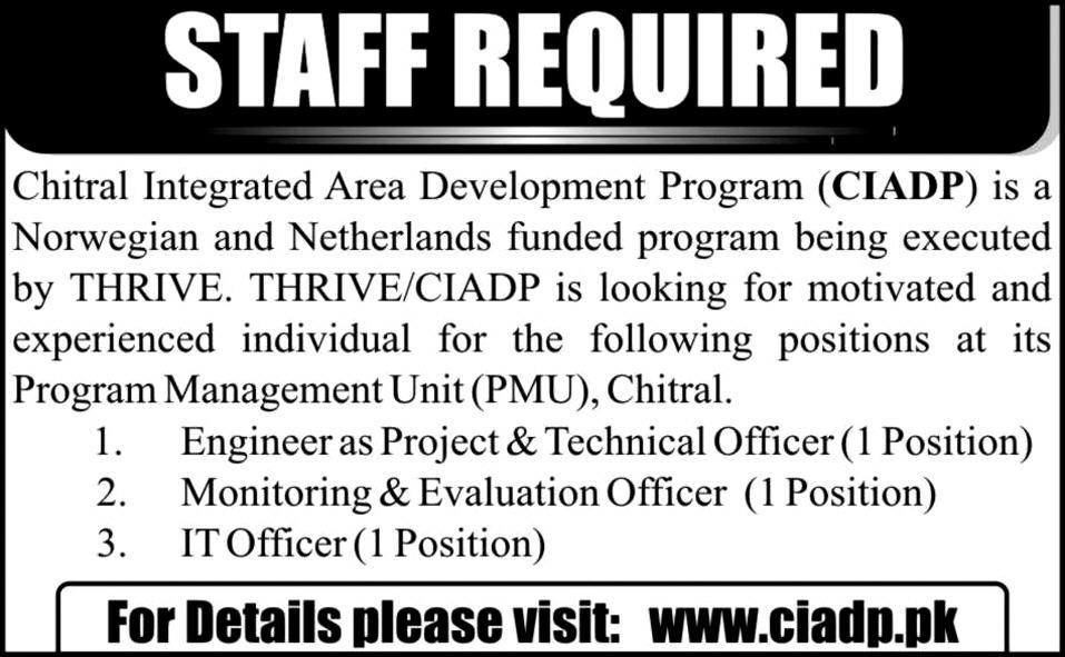 IT and Engineering Management Staff Required Under Chitral Integrated Aea Development Program (CIADP) (PMU)