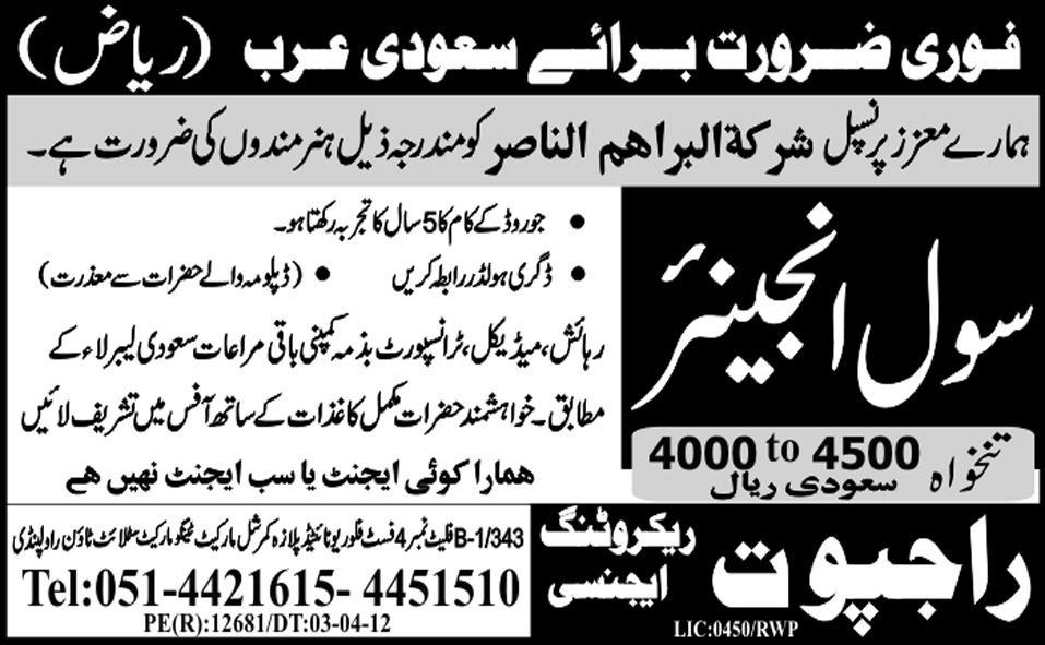 Civil Engineer Required for Saudi Arabia