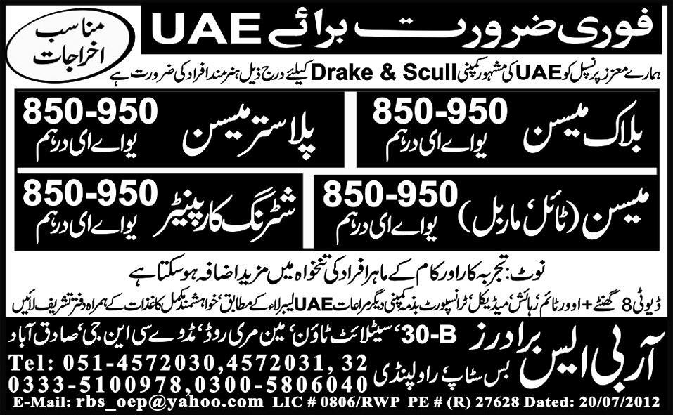 Construction Staff Required for UAE