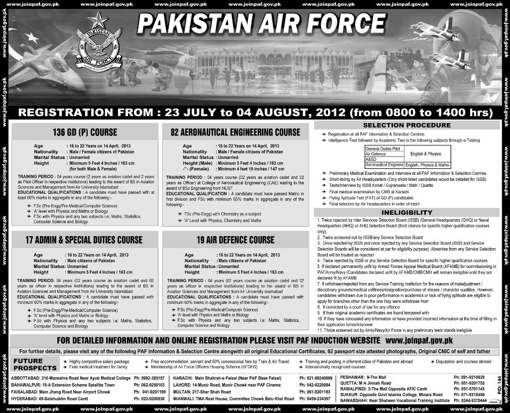 Join Pakistan Air Force Under 136 GDP Course (Government Job)