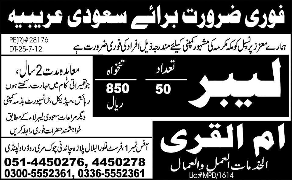 Construction Labour Required for Saudi Arabia