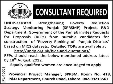 Consultant Required Under UNDP Assisted Project by Government of Punjab (Government Job)
