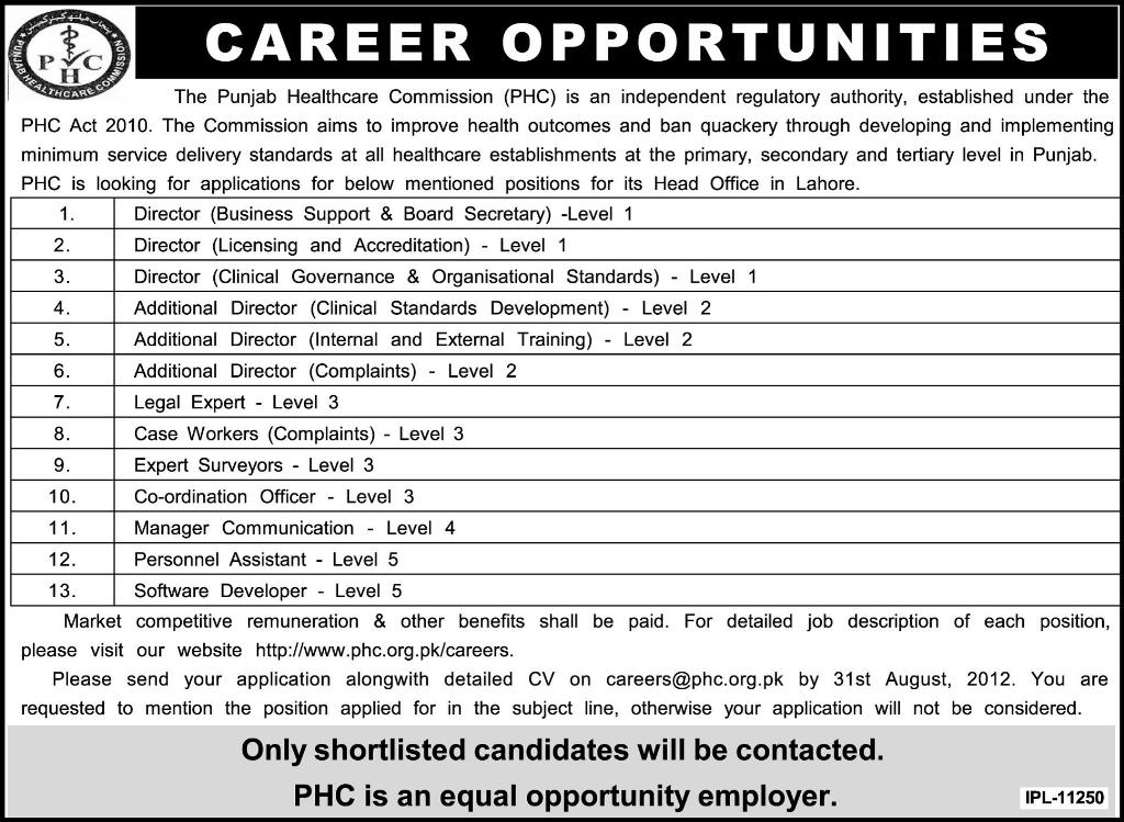 PHC Punjab Healthcare Commission Requires Executive Management and IT Staff