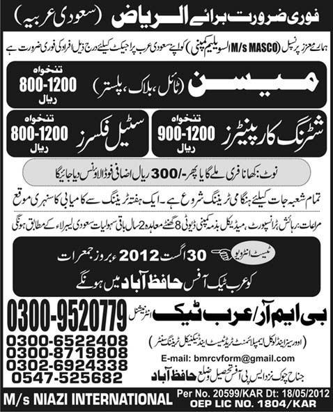 Raj Geer and Construction Staff Required for Saudi Arabia