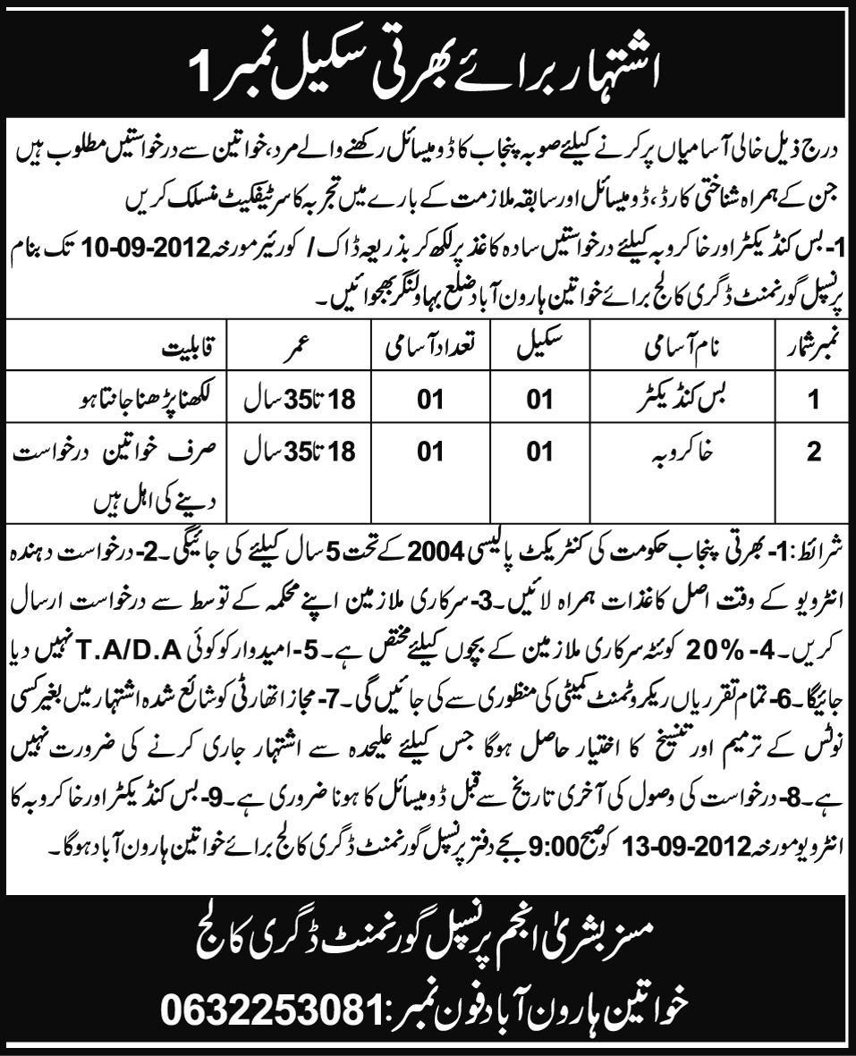 Bus Conductor and Khakrob Needed by Government of Punjab (Government Job)