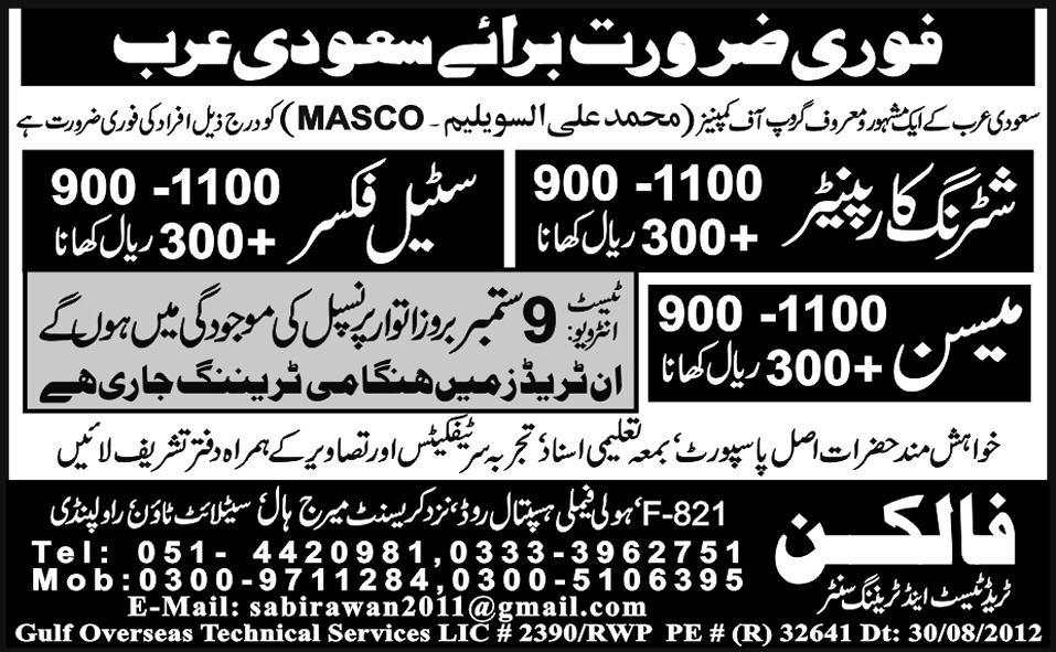 Shuttering Carpenter, Steel Fixer and Maon Jobs in Saudi Arabia