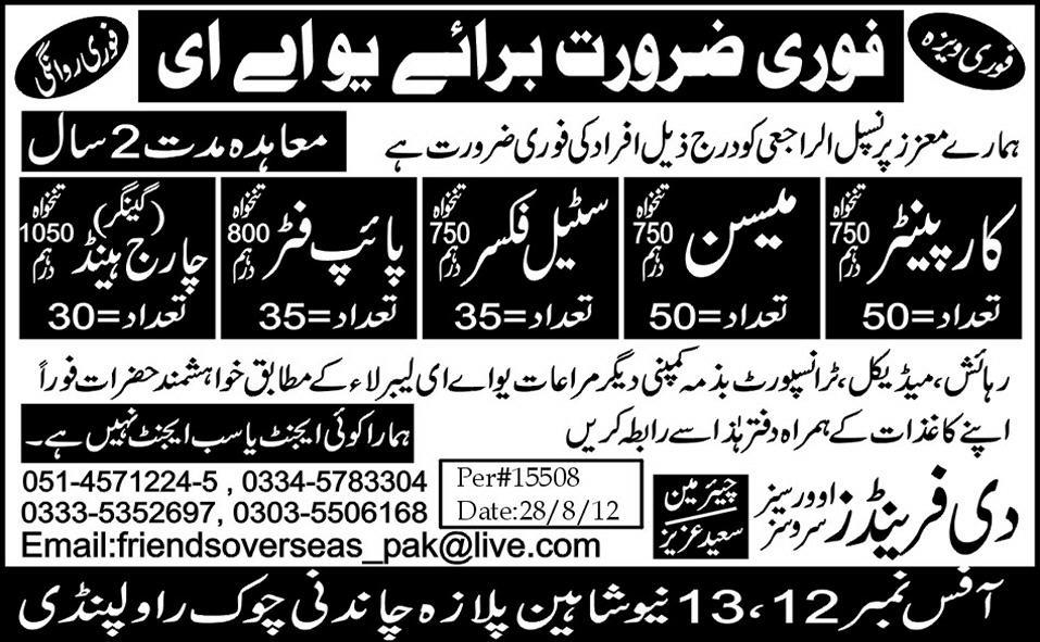 Carpenter and Technical Staff Required for UAE