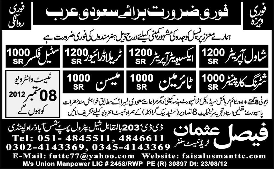 Tyre Man and Operators Required for Saudi Arabia