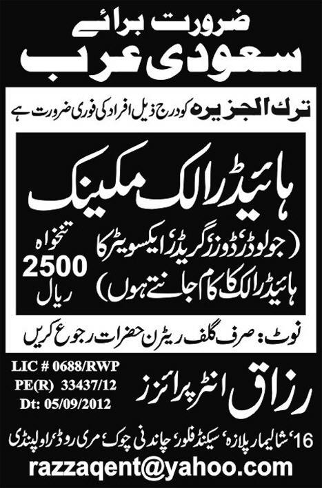 Hydraulic Mechanic Required for Saudi Arabia