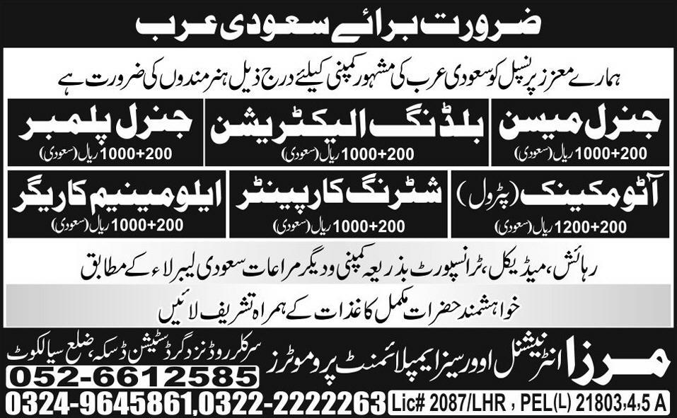 Mechanical Staff and Electrician Required for Saudi Arabia