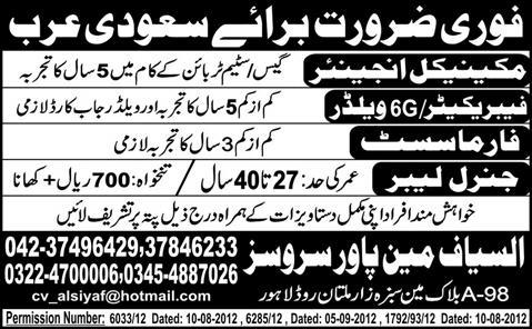 Mechanical Engineer and Pharmacist Required for Saudi Arabia