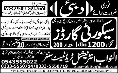 Security Guards Required for Dubai