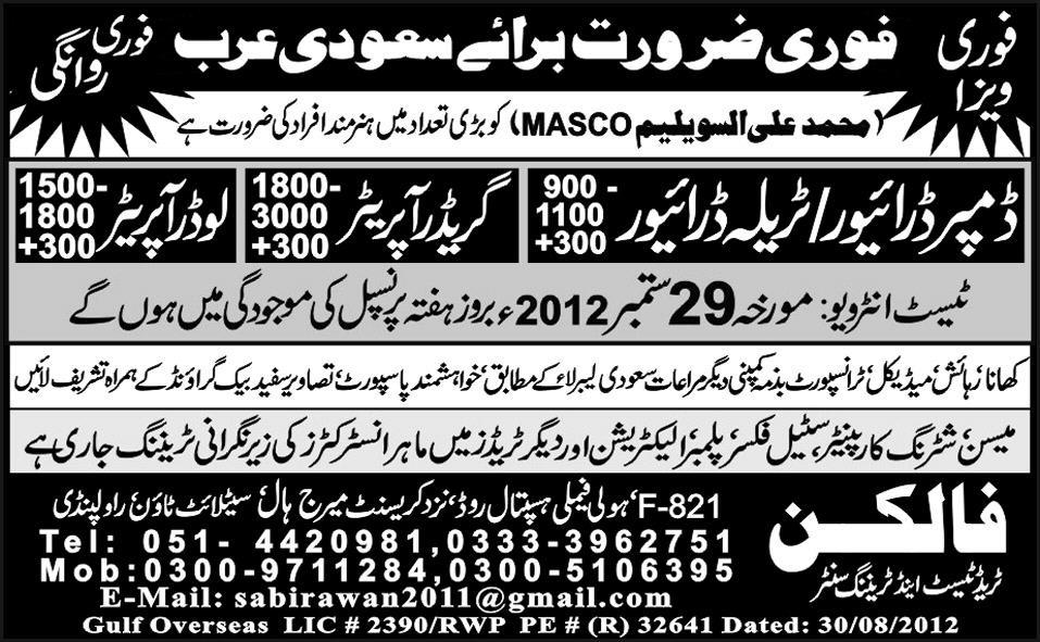 Drivers and Operators Required for Saudi Arabia