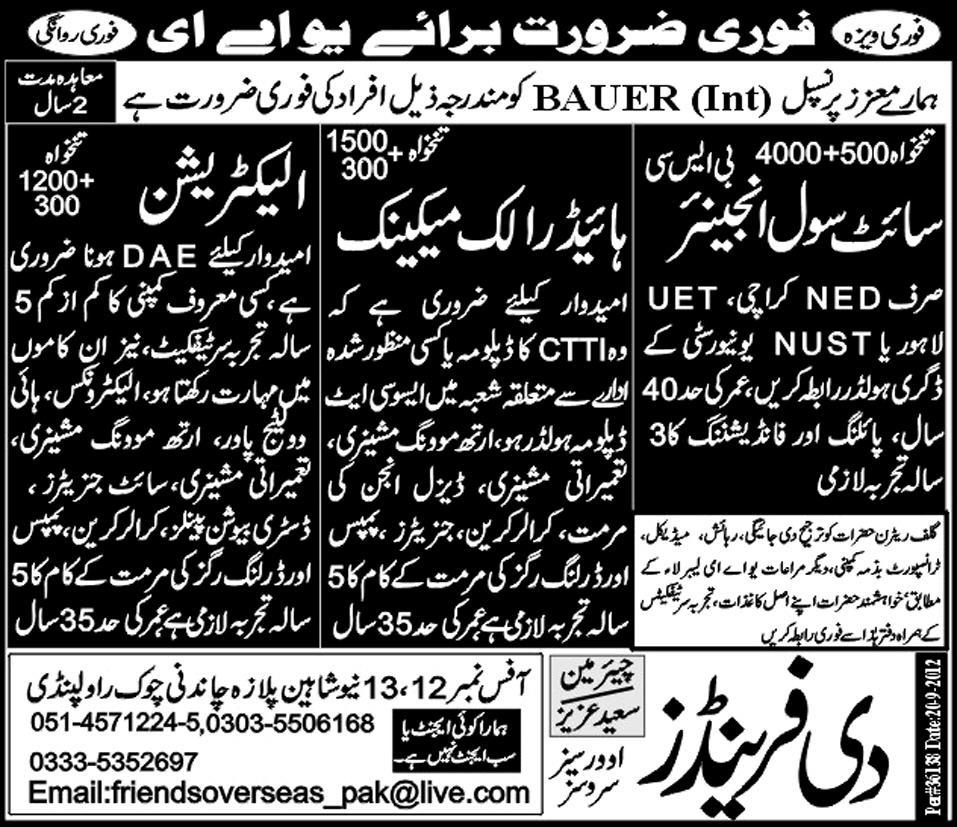 Site Civil Engineer and Hydraulic Mechanic Required for UAE