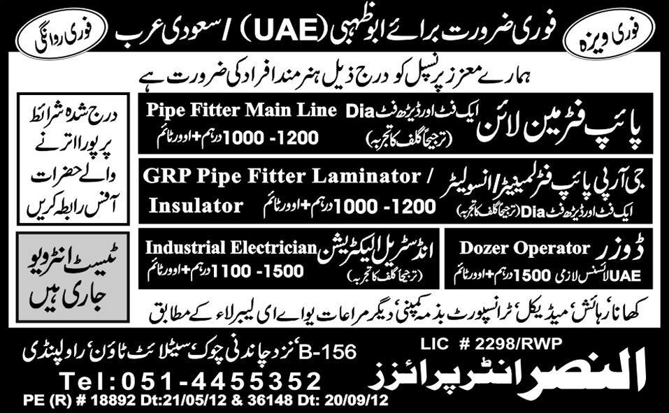 Mechanical and Technical Staff Required for Saudi Arabia/ UAE