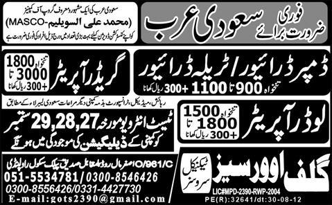 Operators and HTV Drivers Required by Gulf Overseas Technical Services for Saudi Arabia