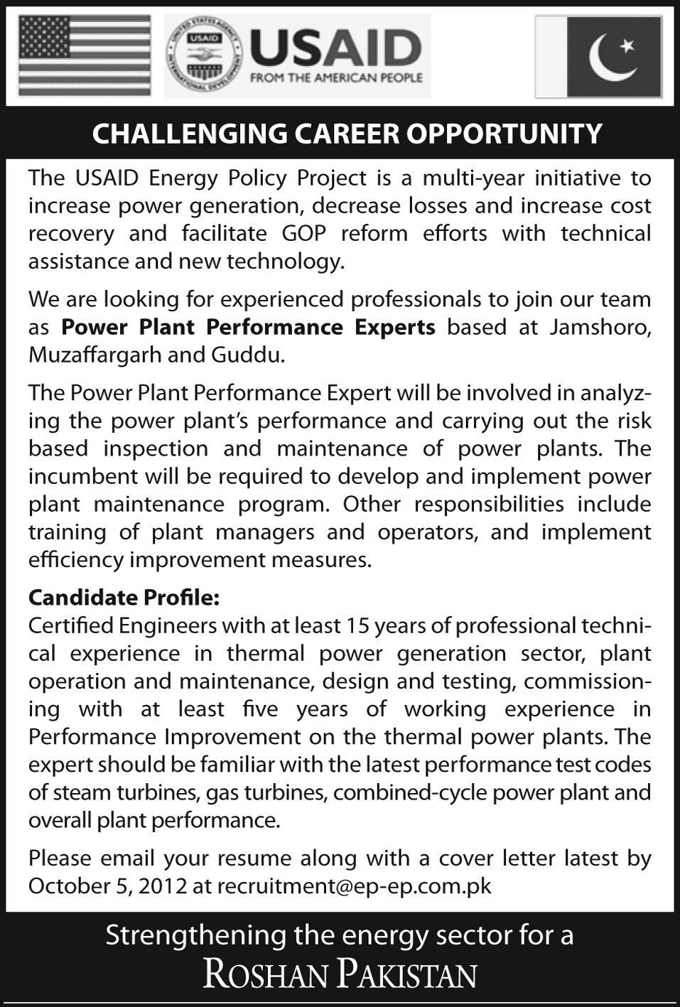 USAID Energy Policy Project Requires Power Plant Experts (UN Jobs)