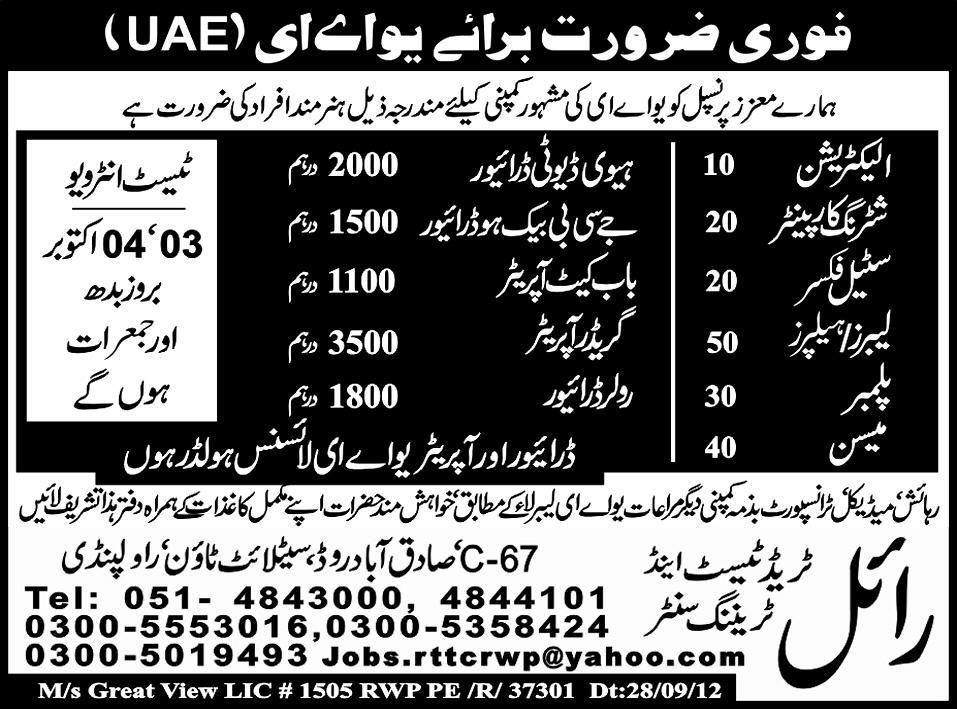 Construction Staff and Electrician Required for UAE