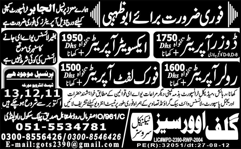 Machinery Operator Jobs in Abu Dhabi, UAE