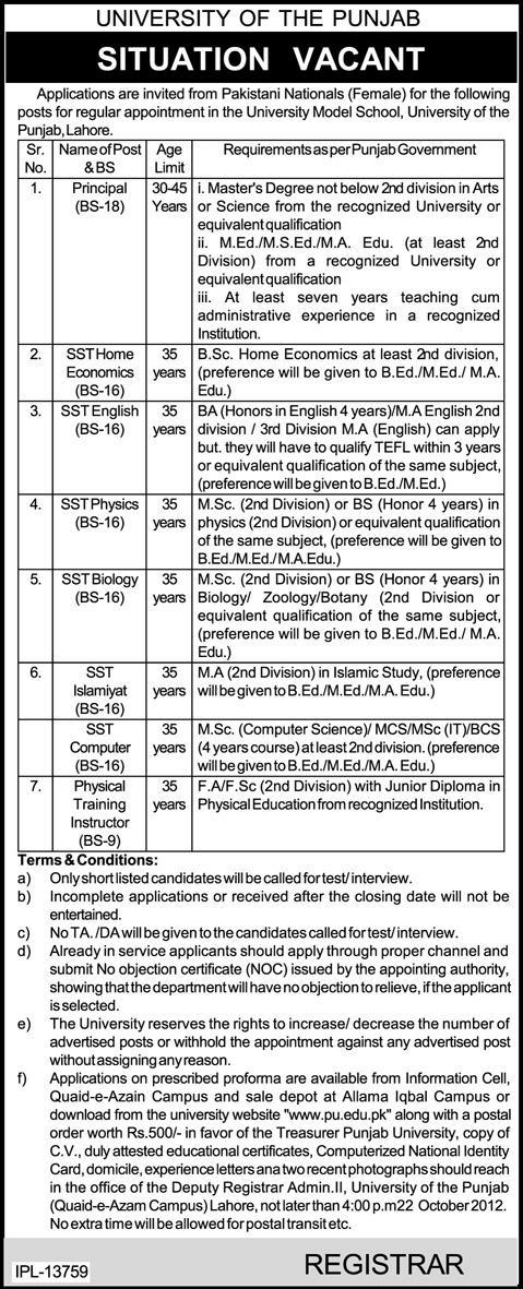 Principal and Teachers for University Model School, University of the Punjab