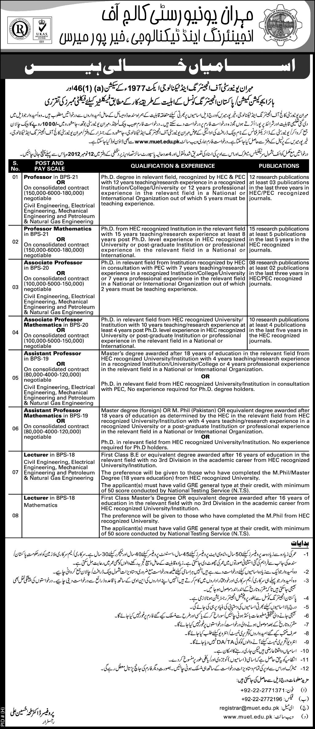 Mehran University College of Engineering and Technology Jobs