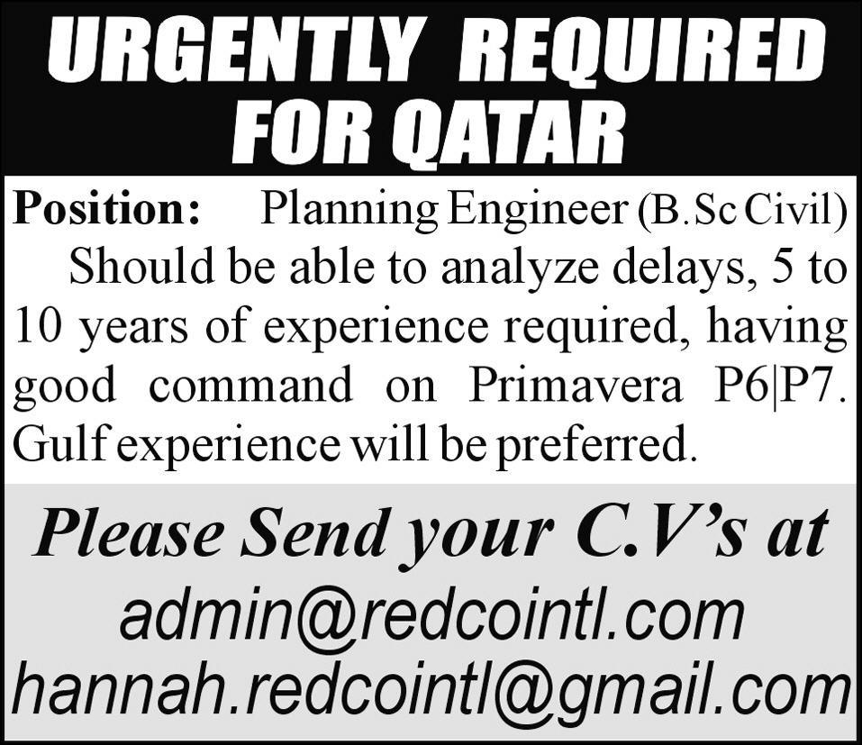 Planning Engineer Required for Qatar