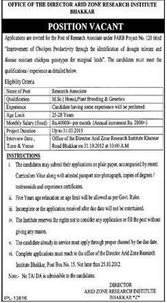 Office of the Director Arid Zone Research Institute Bhakkar
