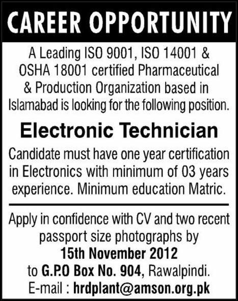 Electronic Technician Required
