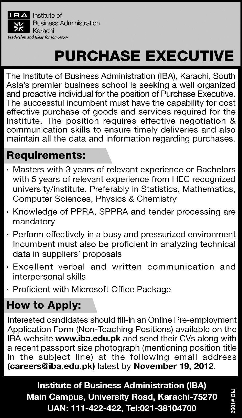 IBA Karachi Purchase Executive Job