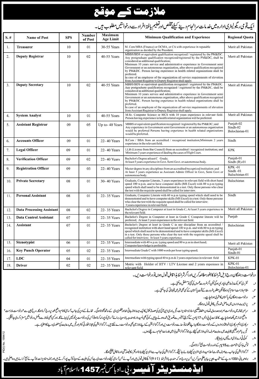 PO Box 1457 Jobs (Urdu Advertisement)