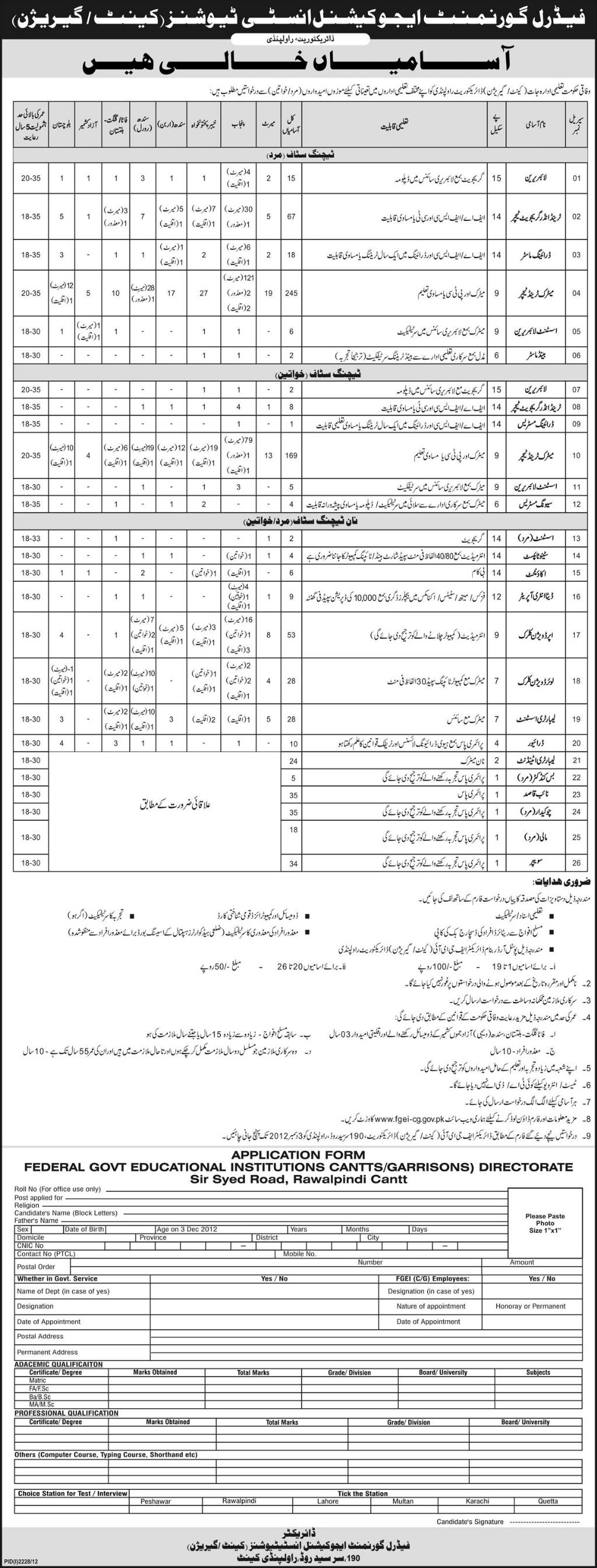 FGEI CG Jobs Nov 2012 (www.fgei-cg.gov.pk)