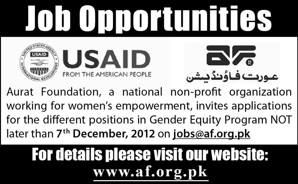 Aurat Foundation Jobs 2012 November in Gender Equity Program