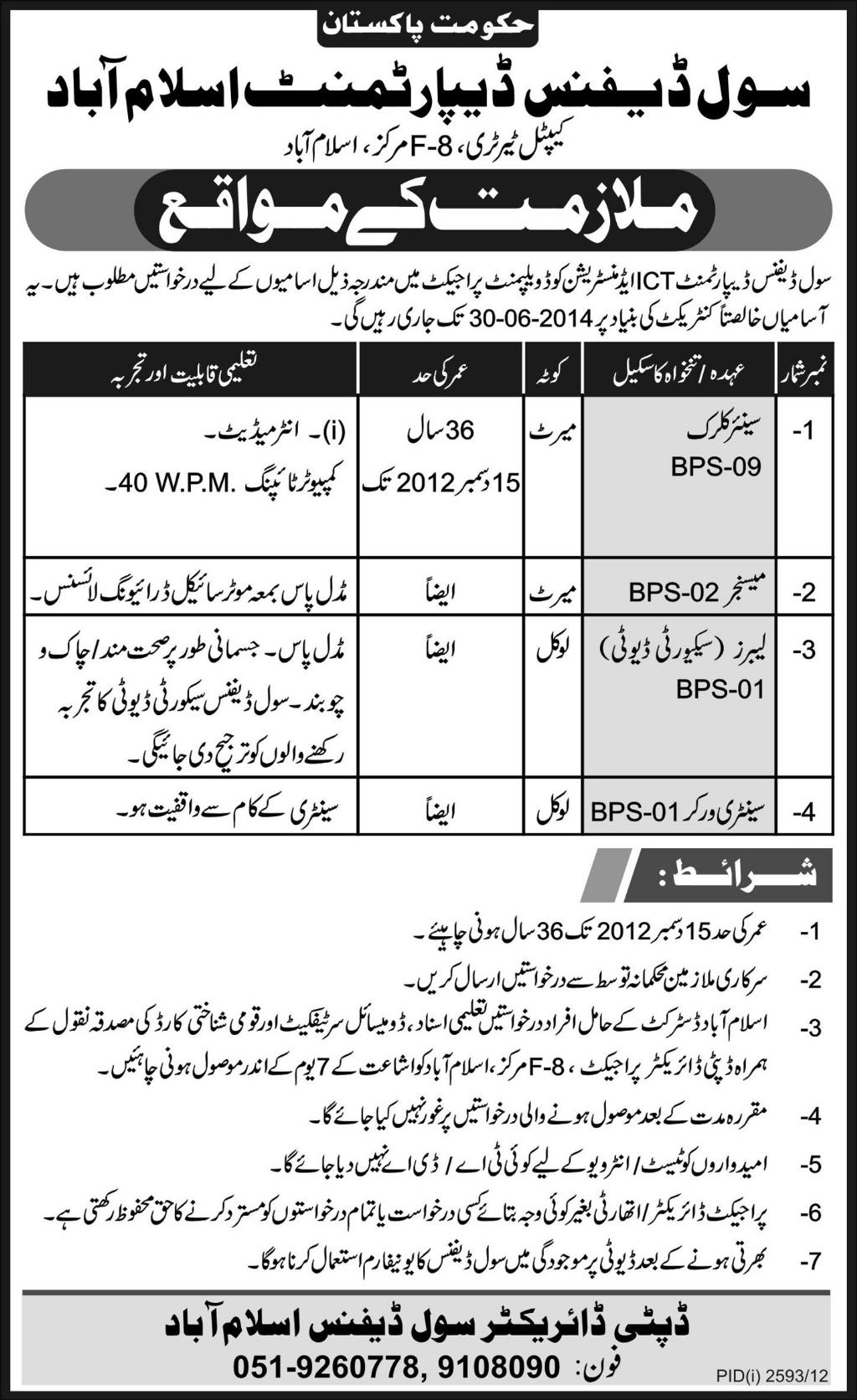 Jobs in Civil Defence Department Islamabad 2012 Government of Pakistan