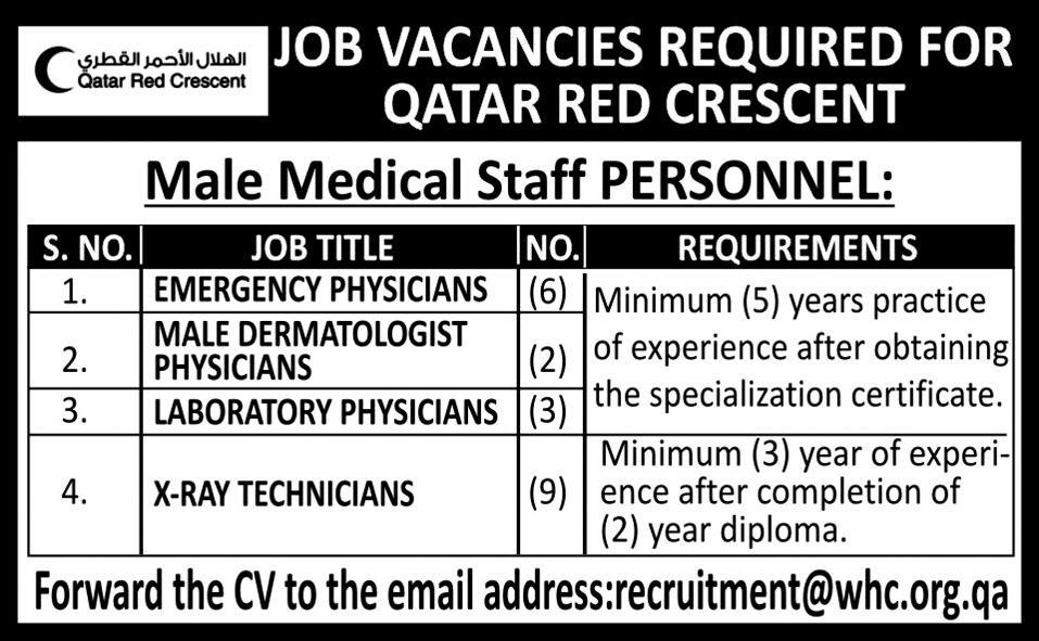 Jobs in Qatar Red Crescent 2012 for Medical Physicians & Technicians