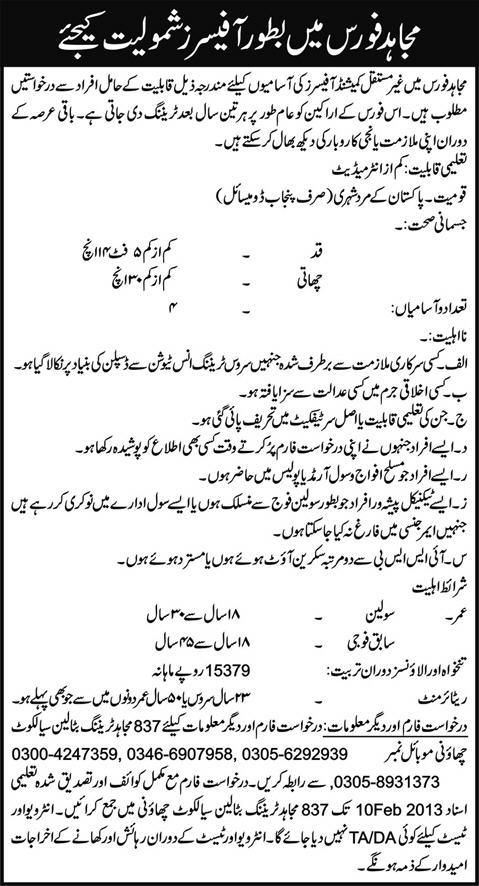 Jobs in Mujahid Force as Officers