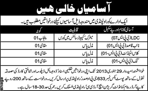 Garrison HRDC Rawalpindi Jobs 2013 PO Box 633 GPO Saddar Rawalpindi