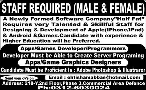 Jobs for iOS & Android Apps/Games Developers & Graphic Designers