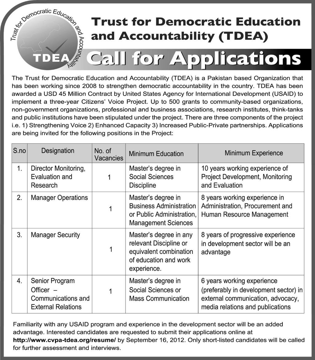 TDEA Jobs 2013 Latest Advertisement