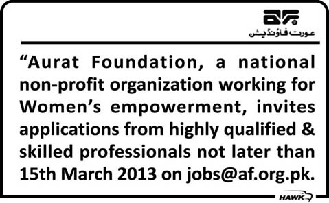 Jobs at Aurat Foundation (NGO) 2013