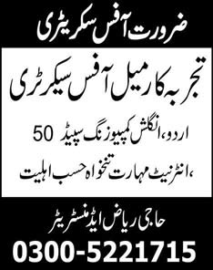 Office Secretary Job in Pakistan 2013 June Latest