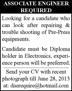 DAE Electronics Jobs in Pakistan 2013 June Latest for Pre-Press Equipment Repairing / Troubleshooting