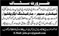 Factory Manager & Marketing Executive Jobs in Pakistan 2013 July at a PVC & PE Pipe Manufacturing Company