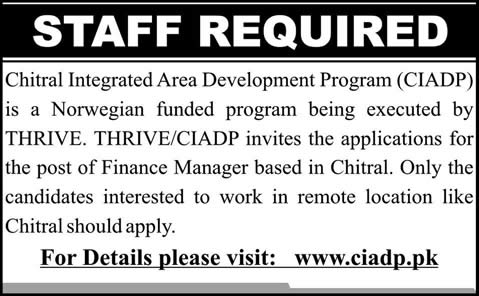 Finance Manager Jobs in Chitral Integrated Area Development Programme (CIADP) THRIVE 2013 August