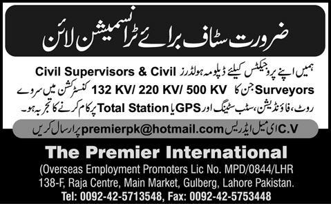 Civil Supervisor & Surveyor Jobs 2013 October Latest for Electricity Transmission Line Projects