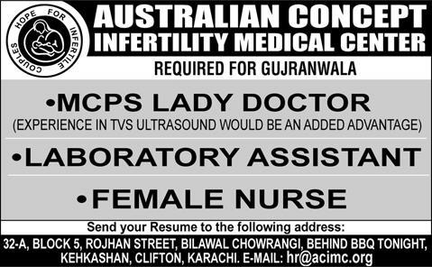 Jobs in Gujranwala for MCPS Lady Doctor, Laboratory Assistant & Female Nurse 2013 October