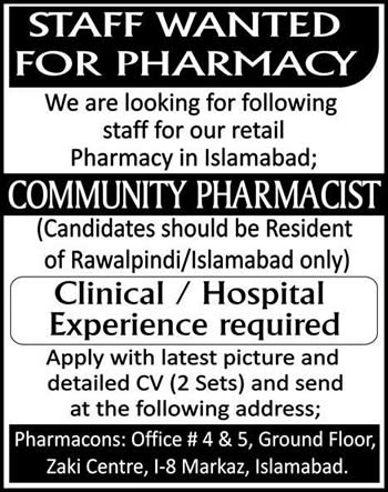 Pharmacist Jobs in Islamabad 2013 October Latest Community Pharmacist at a Pharmacy