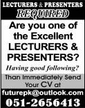 Lecturer & Presenter Jobs in Islamabad / Rawalpindi 2013 November